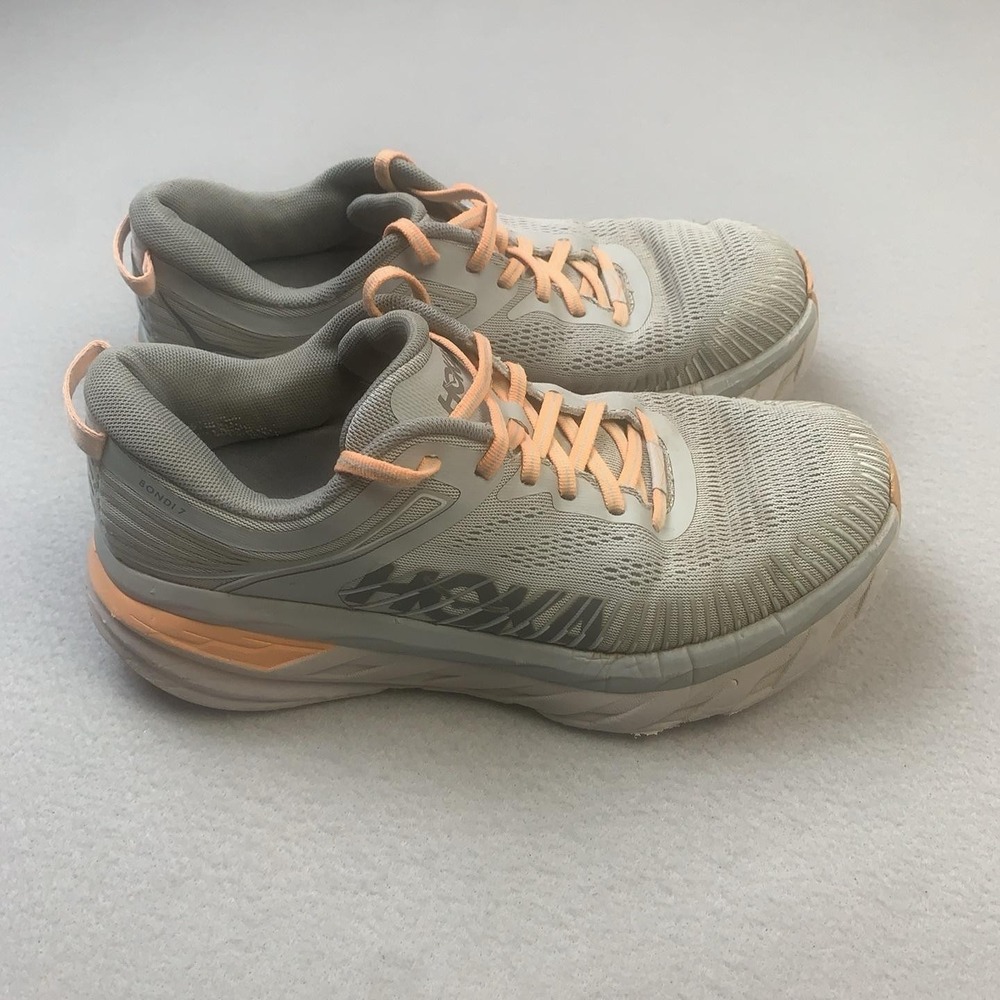 Hoka One One Bondi 7 Shoes Womens Size 9 Gray Running Sneakers Cushioned